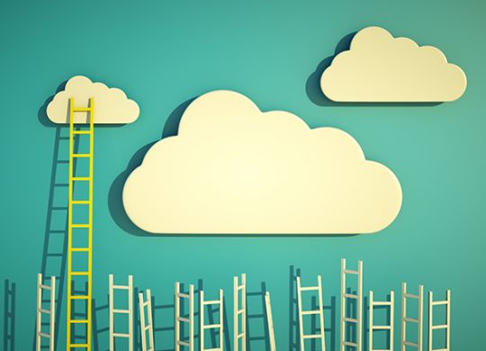 a competition concept, clouds with ladders on blue