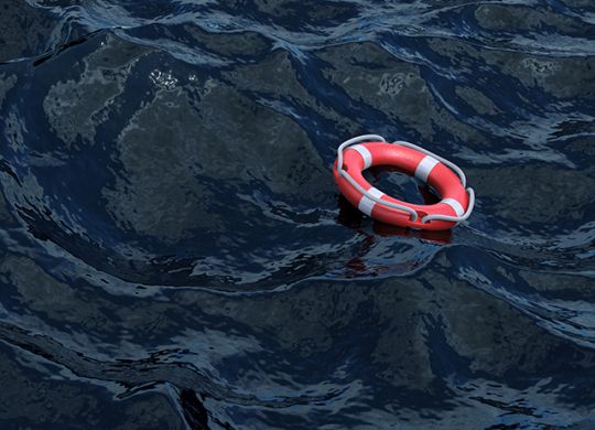 3d rendering of lifebuoy in the ocean. Save life concept
